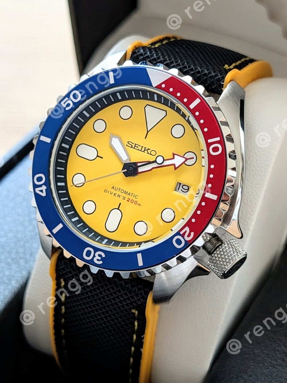 42mm Automatic Seiko Men’s Yellow Dial Diver Mod Pepsi Sapphire 24jewels